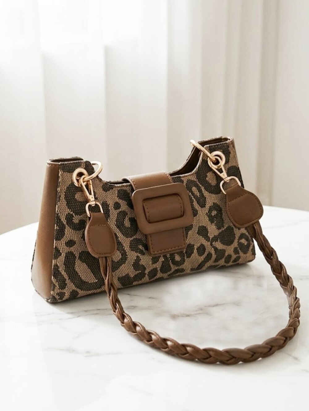  Ladies Brown Leopard Shoulder Purse